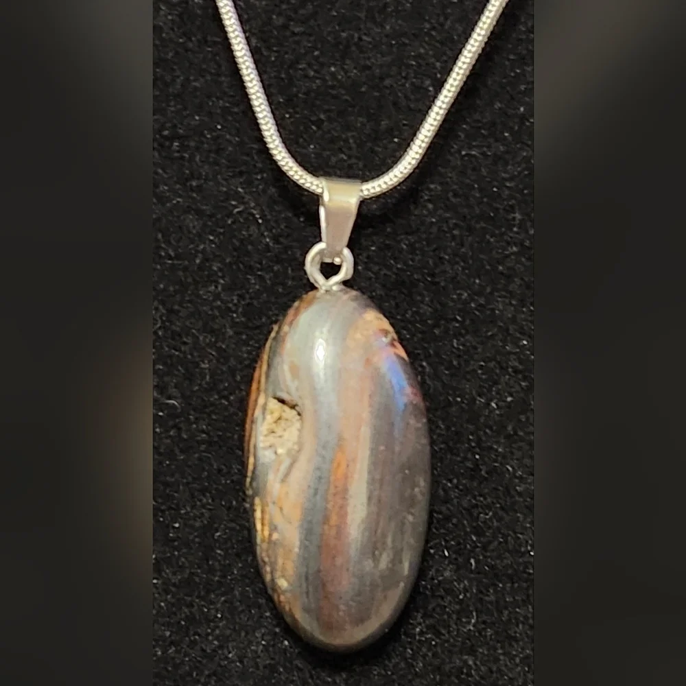 2pc Natural Tiger's Eye Quartz Pendant Necklace W. Handmade Bracelet